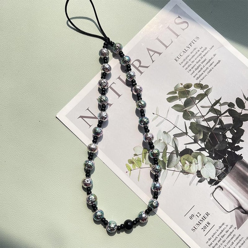 WCCH Beaded Phone Charm Y2K Kawaii Handmade Acrylic Phone Lanyard Wrist Strap for Camera Bag Airpods Keychain Charm Black Volcanic Rock - Image 2